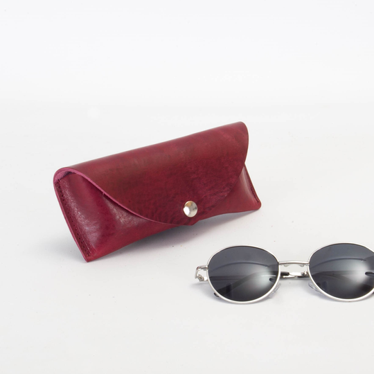 Burgundy Leather Glasses Case | Red Sunglasses Pouch Sustainable Sleeve Veg Tan