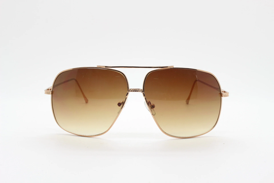 Y2K Vintage Brown Square Aviator Sunglasses. Rose Gold Double Bridge Metal Frame With Gradient Lenses. 70S. Mens Aviators. Unused Nos