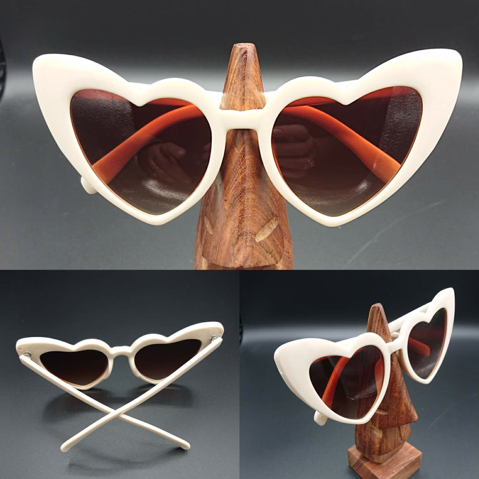 Beige Cream Matt Heart Shaped Copper Tinted Cat Eye Sunglasses Retro Rockabilly Hen Party Uv400