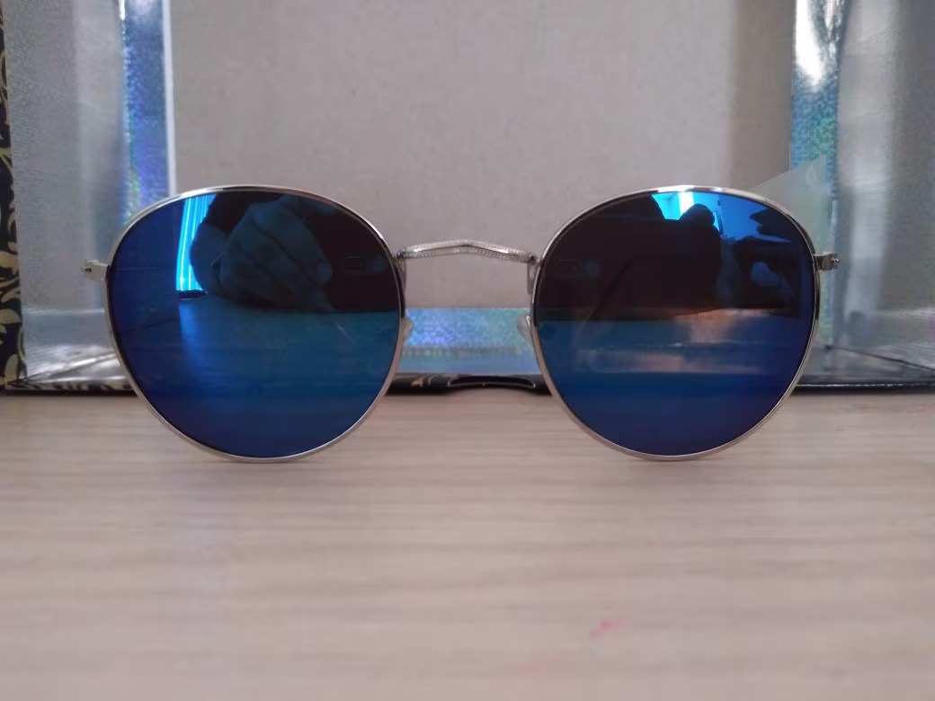 2021 Vintage Round Alloy/Retro Women Sunglasses Blue Mirror Lens Stainless Steel Frame