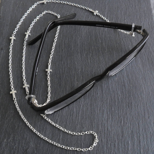 Faith Cross Charm Eyeglass Chain Reading Glasses Lanyard Silver Plate Charm Necklace Eyewear Accessory Cwtchus
