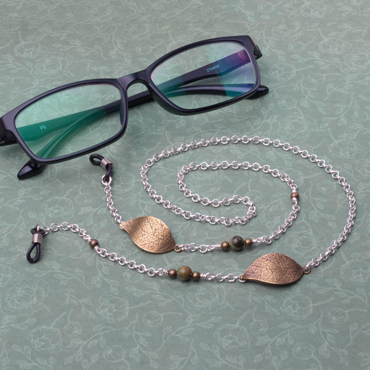 Bronze Leaf Glasses Chain - & Unakite Gemstone Eyeglasses Lanyard | Gemstone Eyewear Neck Cord Sunglasses Eyeglass Holder