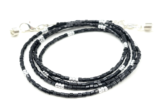 Silver Eyeglass Necklace - Black Chain Sunglasses Beaded Eye Glass Grandma Gift