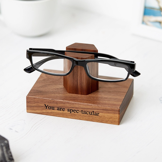 Solid Walnut Personalized Glasses Holder | Personalised Eye Glass Stand Gifts For Grandparents Grandad Gift Christmas Men