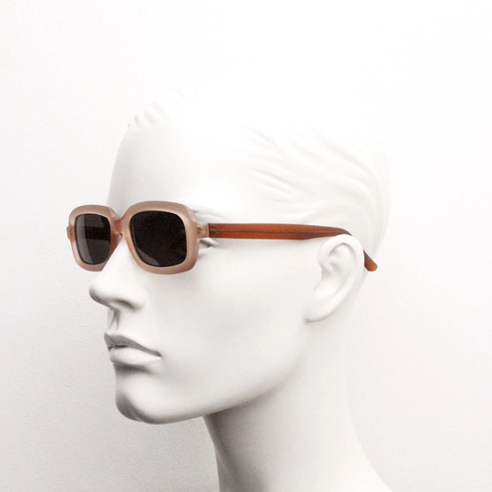 90S Vintage Rectangular Sunglasses. Nos Frosted Transparent Peach Frame With Brown Arms & Lenses. Bnwt