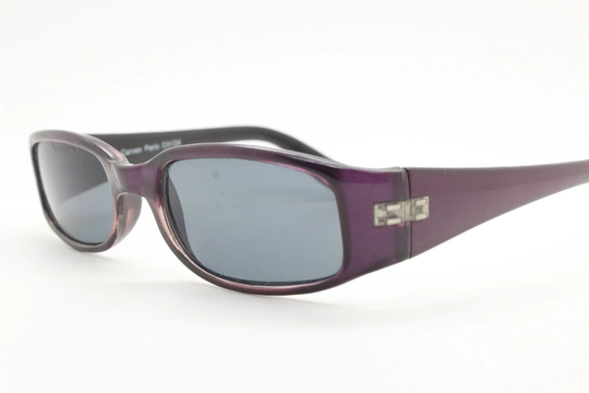 Carven Paris 90S Vintage Sunglasses Model Ca124. Purple Layered Acetate Low Profile Frame With Full Height Arms & Dark Tone Lenses. Nos