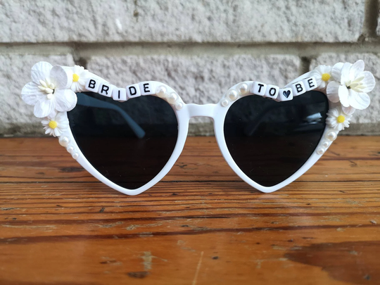 Bride To Be Large Heart Sunglasses With Flowers & Daisies