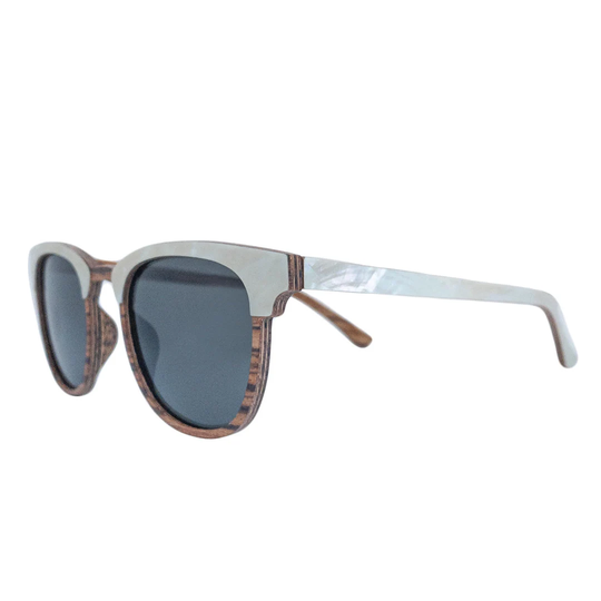 Mother Of Pearl Sunglasses - Zebra Wood | Grey Polarized Lenses, Personalized Wedding Birthday Gift