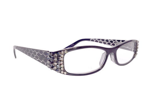 Lyon, | Bling Reading Glasses With | Black Diamond, Hematite | Dragon Scale Pattern Rectangular | Black Ny Fifth Avenue