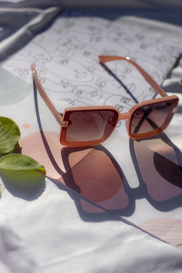 Pink Front Lens Rectangle Thick Frame Sunglasses