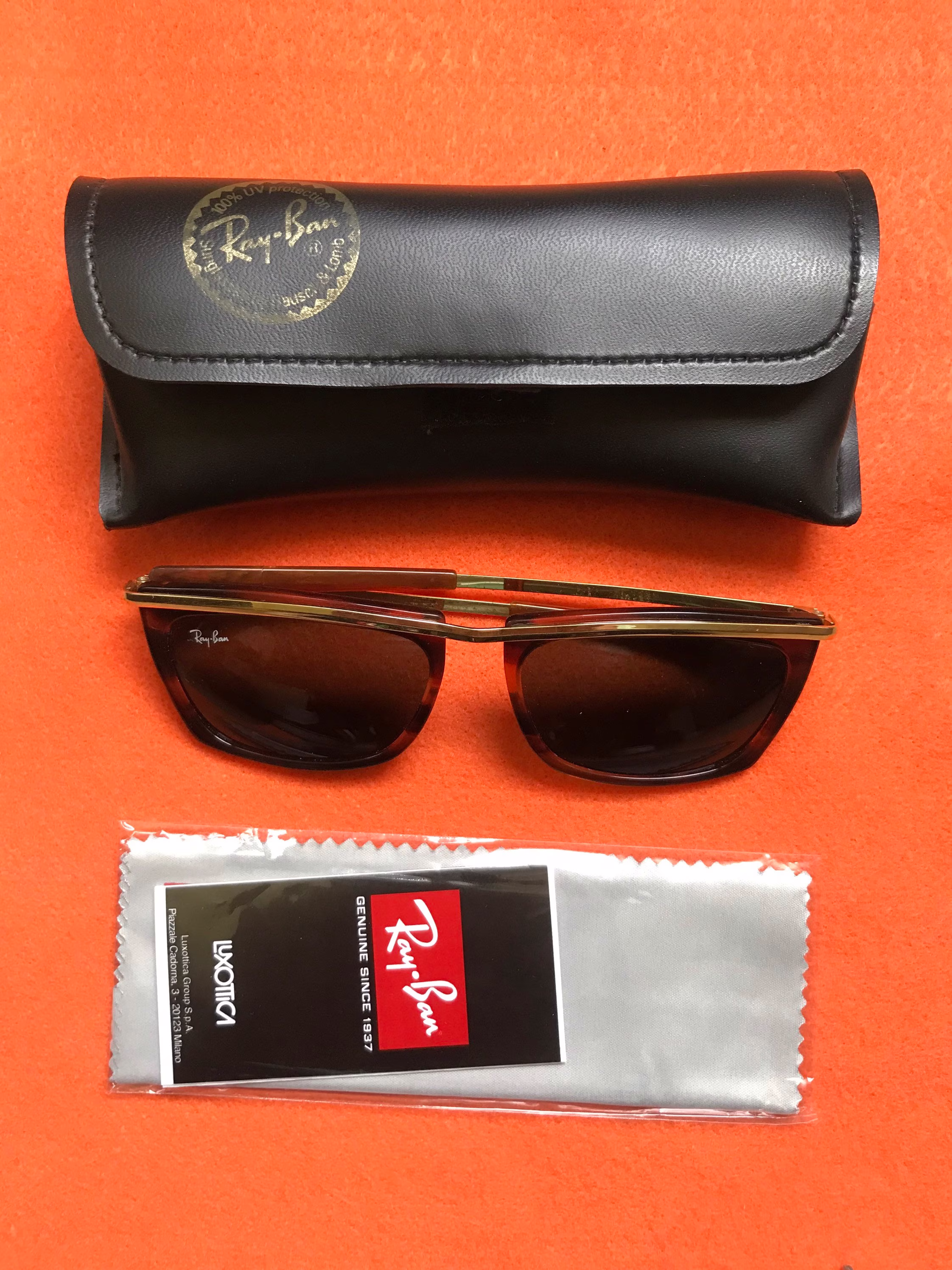 Rare Vintage Ray-Ban Olympia Gold Red G15 Gray Lens 1980 B&l Sunglasses