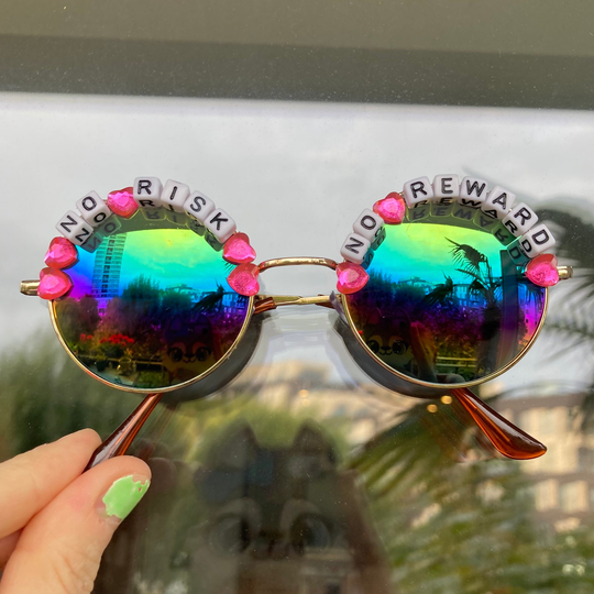 N0 Risk Reward Round Rainbow Mirror Festival Sunglasses - Custom Designs Available