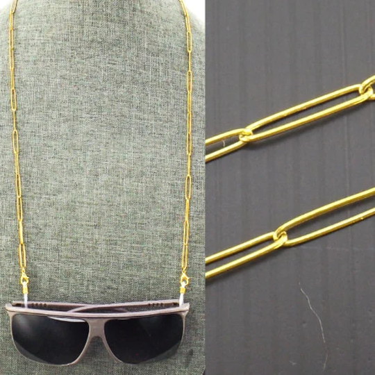 Long Gold Paperclip Eyeglass Chain For Women | Necklace Glasses Sunglasses Holder Face Mask Lanyard