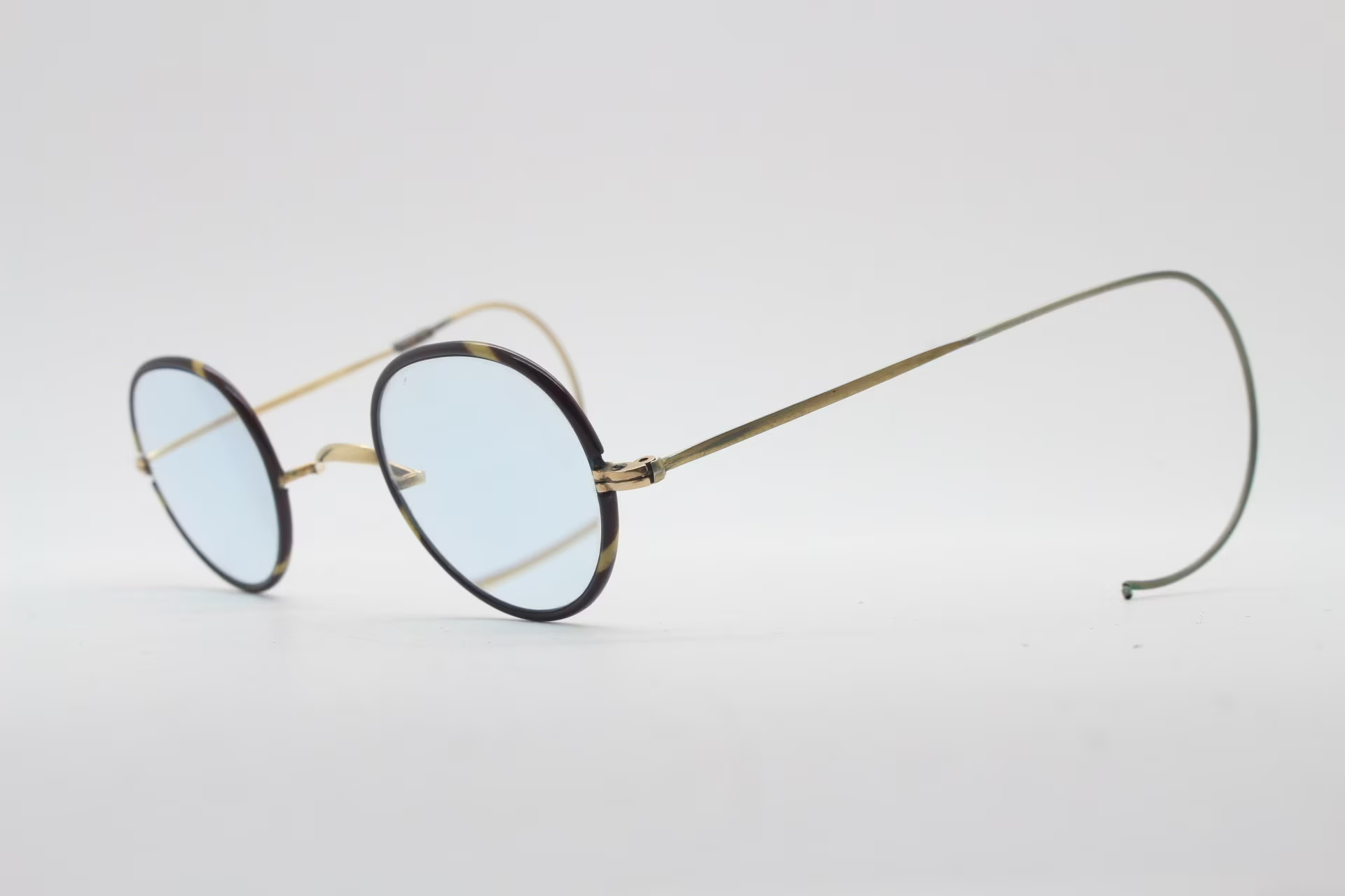 20S Vintage Antique Glasses. Gold Frame With Tortoise Lens Surrounds & Coiled Arms. Prescription Optical Eyeglasses. Rx Spectacles
