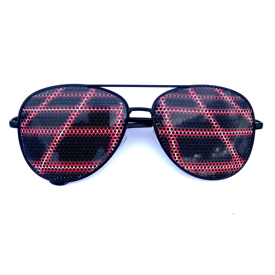 Red 80S Vaperwave Grid Graphic Aviator Sunglasses