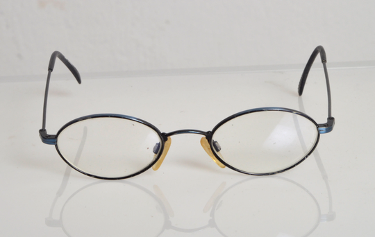 Vintage Apollo-Optik Eyewear, Metallic Blue-Black Frame With Stripes Pattern, Clear Lenses Rx Prescription . Rare Piece. Made in Austria