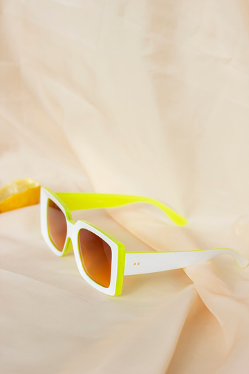 White Yellow Chunky Bevelled Rectangle Sunglasses