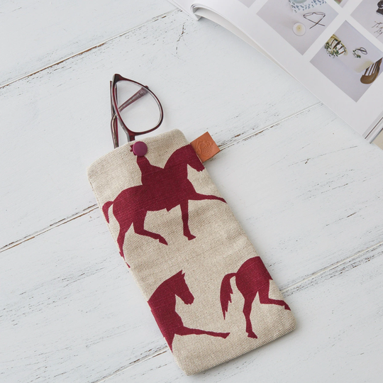 Hand Screen Printed Linen Glasses Case - Dressage Horse
