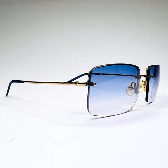 Gucci Sunglasses Blue Rimless Rectangle Tinted Gold Metal Logo Monogram Frames Gg 1653/S Retro Vintage Y2K 90S Authentic