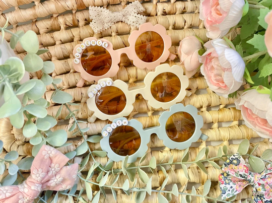 Personalised Baby Toddler Children's Sunglasses - Round Flower Glasses Holiday Colourful Gift Muted Colours