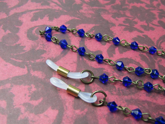 Deep Blue & Bronze Color Vintage Style Eyeglass Chain Sunglasses Glasses Holder Clips Clip On Chains Beaded Classic Gothic