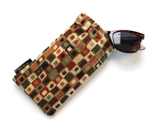 Vintage Liberty Sunglasses Pouch. Abstract Geometric, Ikat, Kilim Style Padded Cloth Case. Muted, Autumnal, Unisex Summer Accessory