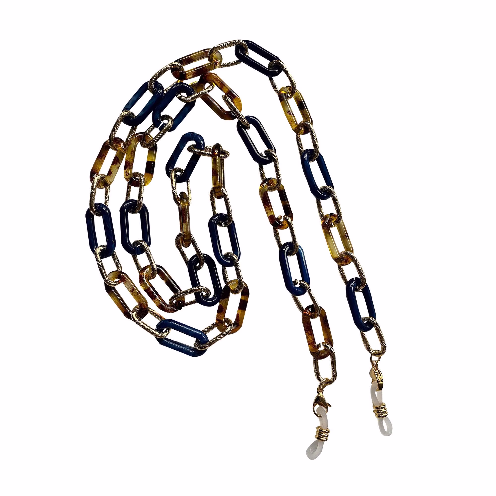 Navy Blue, Gold & Tortoiseshell Chunky Paperclip Oval Link Glasses/Sunglasses Chain Strap Cord Holder
