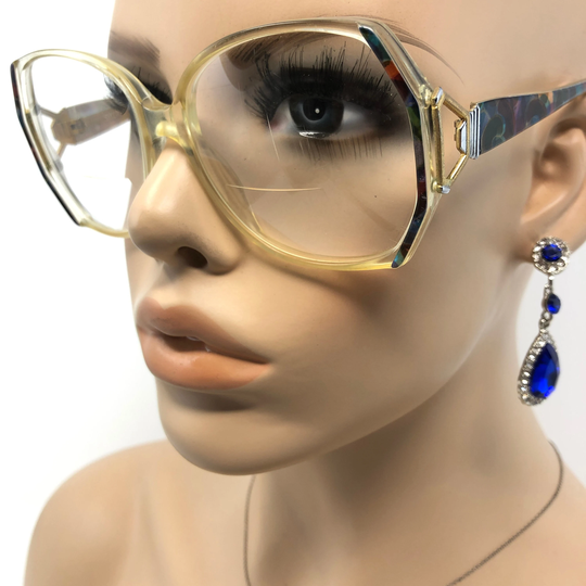 Vintage Oversized Eyeglasses Sylvia Glasses Frame Clear Blue Used Eyeglass Frames Retro