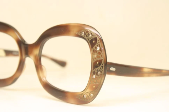 Unused Tortoise Rhinestone Vintage Eyeglasses Retro Glasses Frames