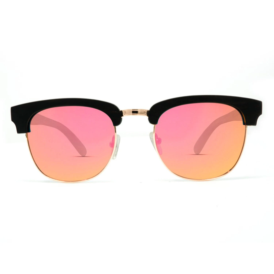 Yachtmaster Ebony Sunset Pink Polarized Lenses Wood Sunglasses, Personalized Bamboo Groomsman Gifts