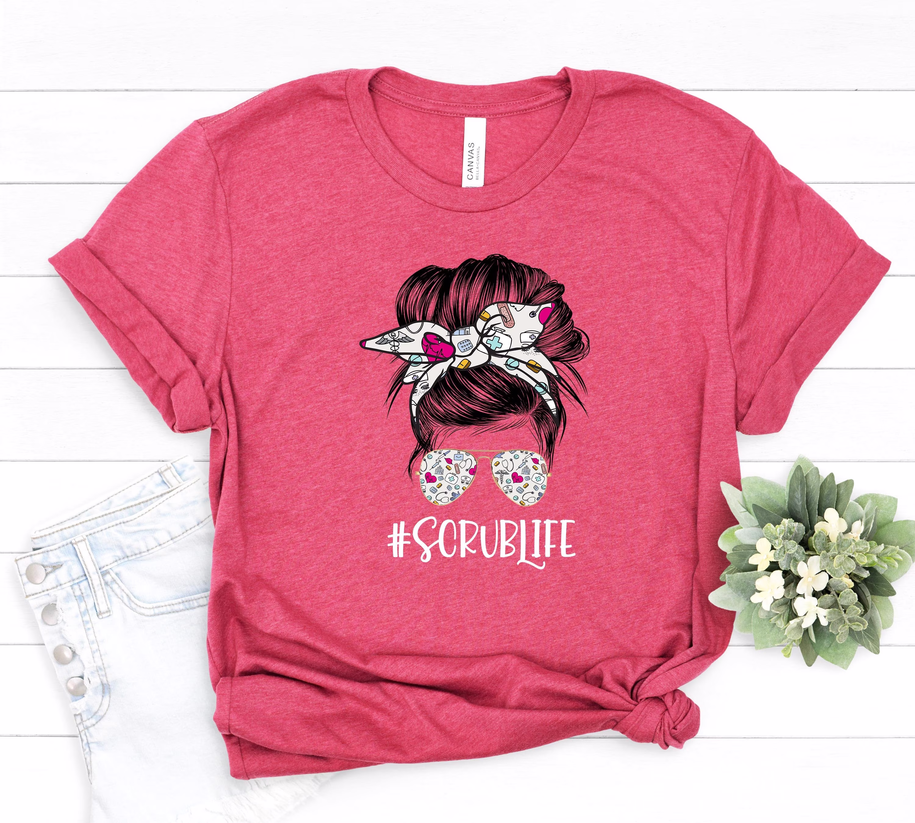 Scrub Life Apparel - Heart Beat Sunglasses Shirt Nurse Appreciation Clothes Medical Student Gift Registered Outfit Home Health