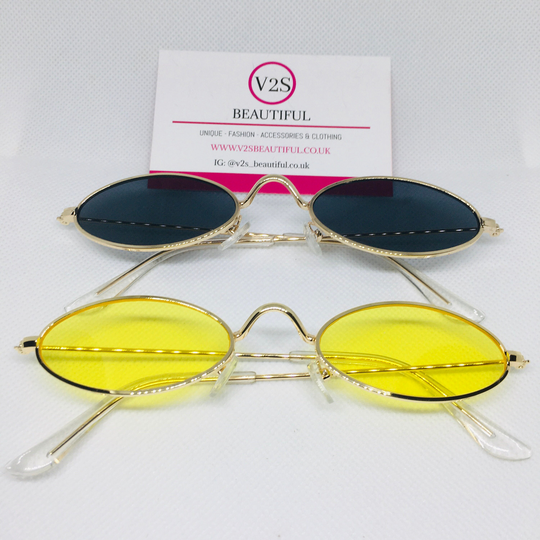 Small Black & Yellow Oval 90S Festival Sunglasses Bundle, Retro Style Y2K Vintage For Women, Boho Sunglasses