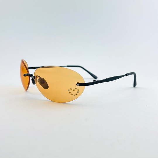 True Vintage Y2K Oval Orange Rimless Heart Rhinestone Sunglasses/Transparent Frame