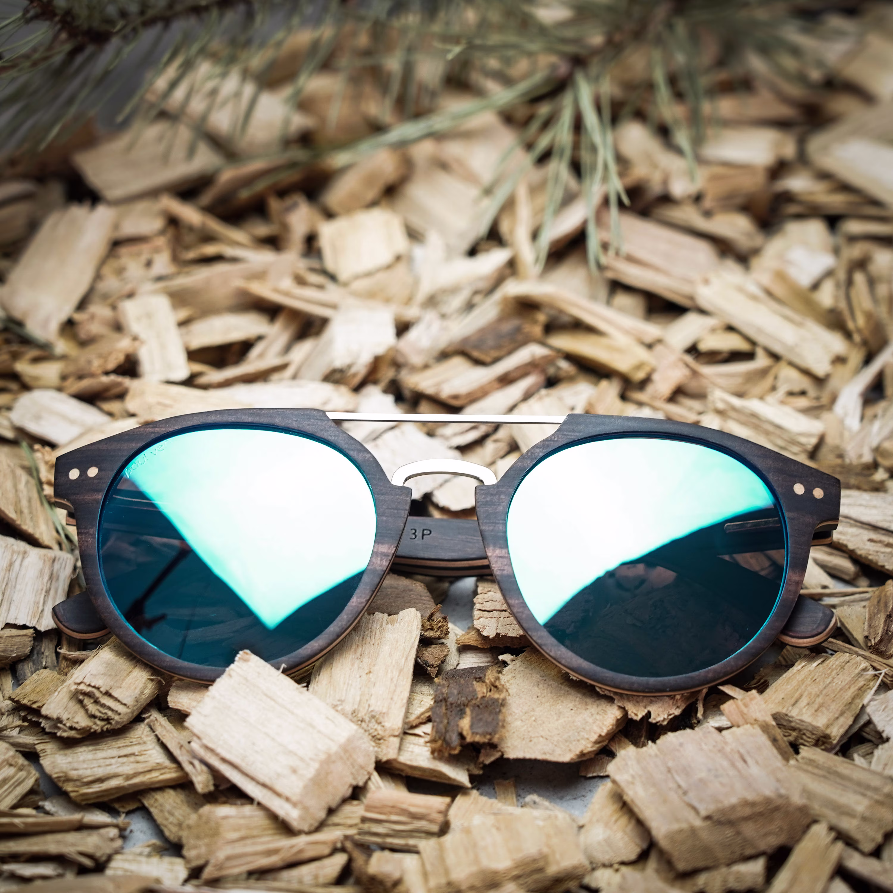 Ebony Wood, Round Style, Wood Sunglasses With Bridge, Blue Mirrored Lenses, By Paul Ven, Handmade Personalised Gift, Engraved