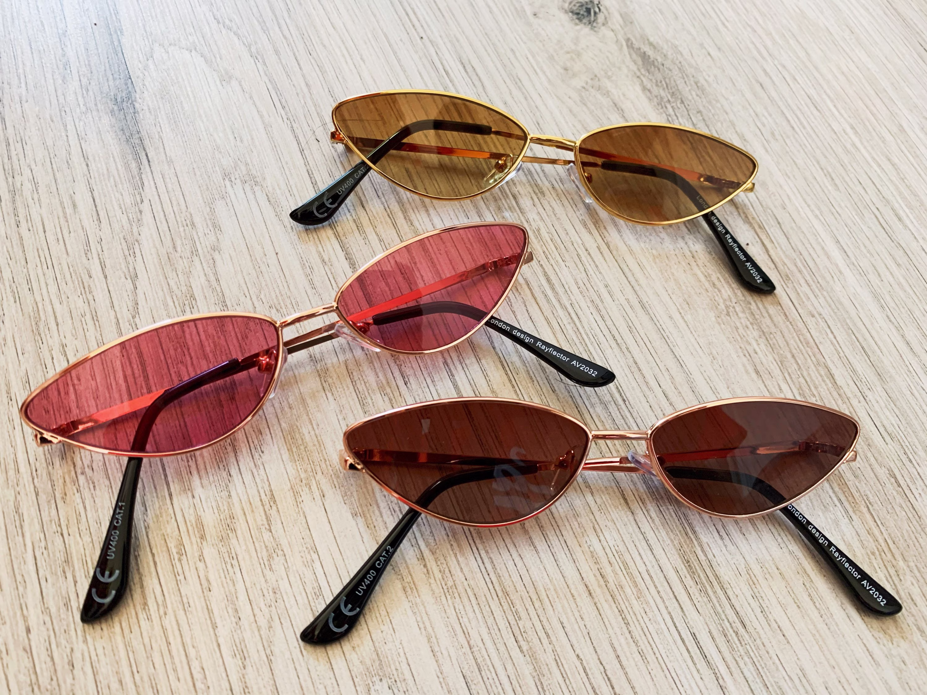 New Metal Frame Ladies Slim Tiny Skinny 1990's Quality Cat Eye Sunglasses