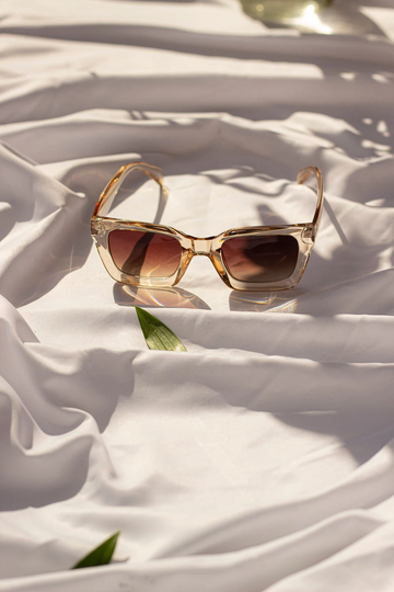 Transparent Beige Bevelled Square Sunglasses
