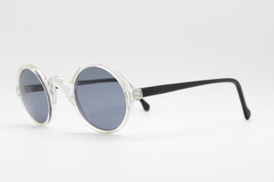 Francois Pinton - Paris 90's Round Vintage Sunglasses Made in France. 1930's Style Transparent Tiny Frame Face With Contrasting Arms. Nos