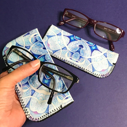 Delft Nautilus Shell Soft Fabric Glasses Case - Slip On Spectacles in Blue & White Protective Pouch