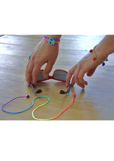 Bright & Fun Accessory - Eyewear Lanyard With Colorful Skulls. Made in Soft Silky Tissue Cord. Unisex