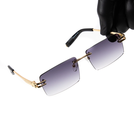 Mens Gold Frame Purple Tint Retro Gradient Rectangular Vintage Rimless Sunglasses