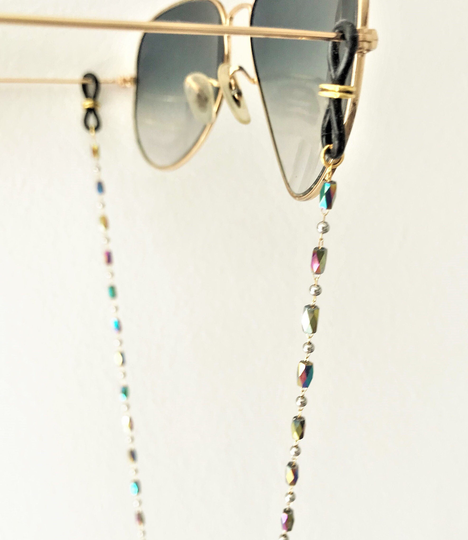 Golden Prism Eyeglasses Chain ∫ Colorful Glasses Jewelry Luxury Cord Holder Beaded Eyeglass Necklace Sunglasses Spectacles