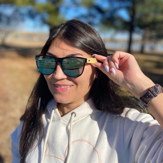 Purpyle 315M-3 Oversized Mirrored Sunglasses Blue Flat Lens Women's Handmade Wood Uv400 100% Uv Protection Frameless Eyewear Sunnies Shades