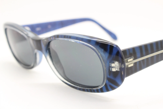 90S Vintage Rectangular Sunglasses. Unbelievable Blue Tiger Print Low Profile Frame With Black Lenses. Y2K Unused Nos. 2000S