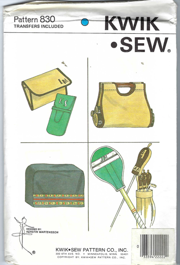 Uncut Sew Kwik Pattern 1970's 830 Eyeglass Case Tennis Racket Cover Golf Club Cover, Clutch Purse Machine Wood Carrier Ff