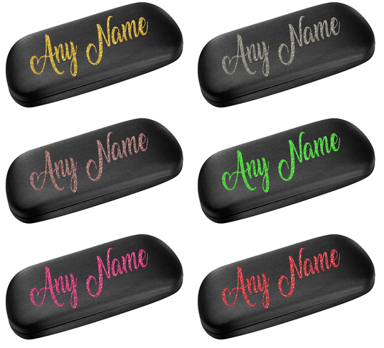 Personalised Black Satin Finish Curved Metal Glasses Case | Newcastle Glitter