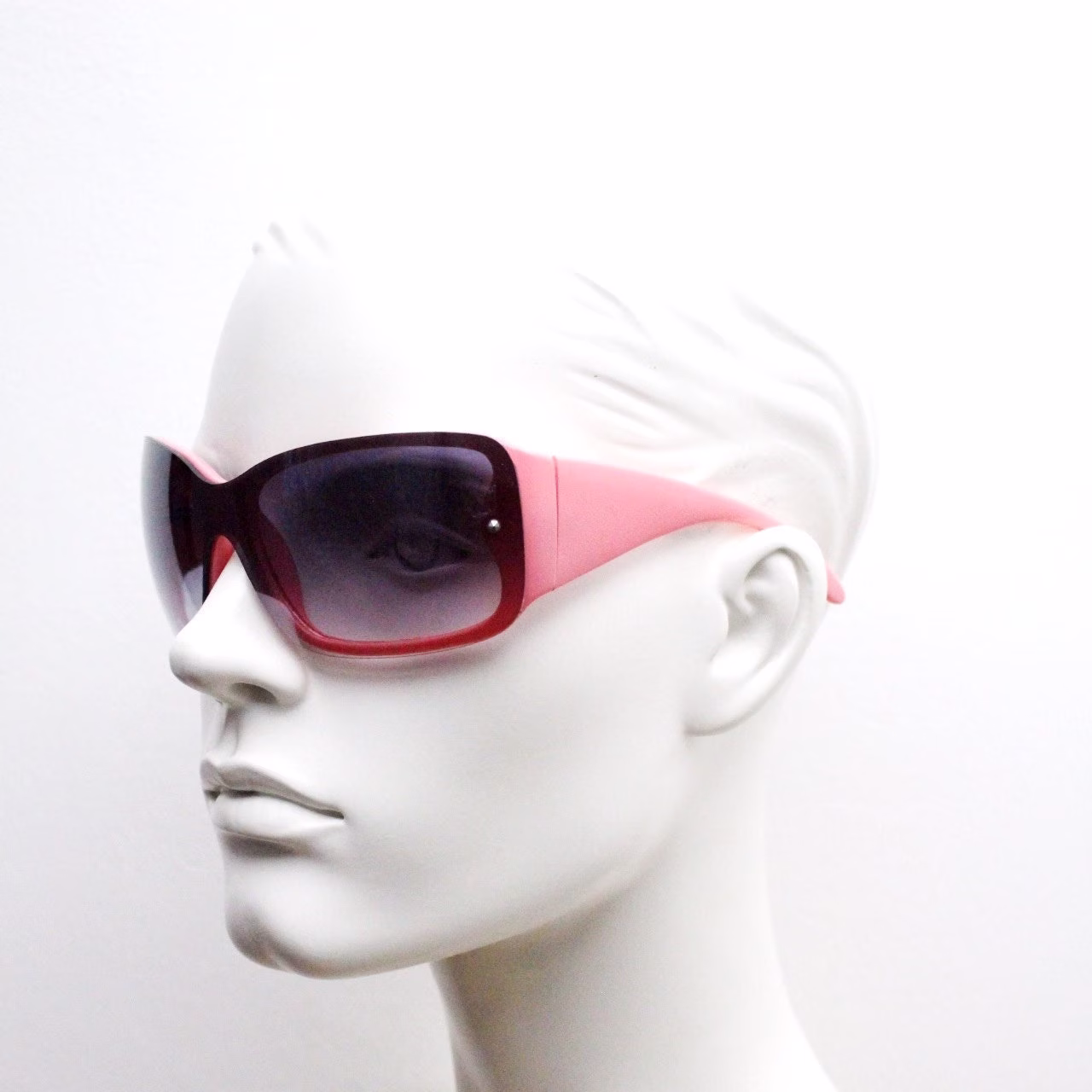 Y2K Vintage Visor Sunglasses. Black Massive Mask Mono Lens Wrap Around Shield With Blazing Pink Arms. Sick Fashion Grail. 2000S Unused Nos