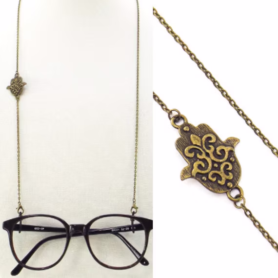 Bronze Hamsa Hand Eyeglass Chain Women| Face Mask Lanyard | Sunglasses Holder Necklace For Glasses