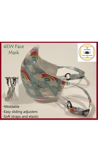 Children's Mask For Eyeglasses Wearers - Anti Fog, Nose Wire, Soft & Adjustable Ear Straps, Three Layers, 100% Cotton, Made To Order
