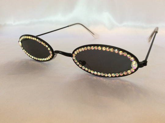 Black Lense, Swarovski Crystal Embellished, Oval Frame, Vintage Look, Couture Womens Sunglasses
