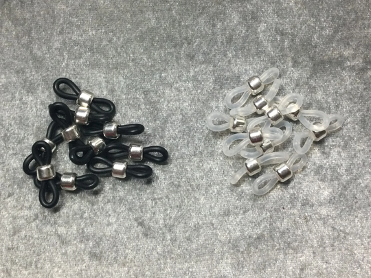 Silver Electroplated Hematite Eyeglass Holders, Sets in 10 Piece Increments, Eyeglass Chain, Grip Components, White Or Black Color Rubber